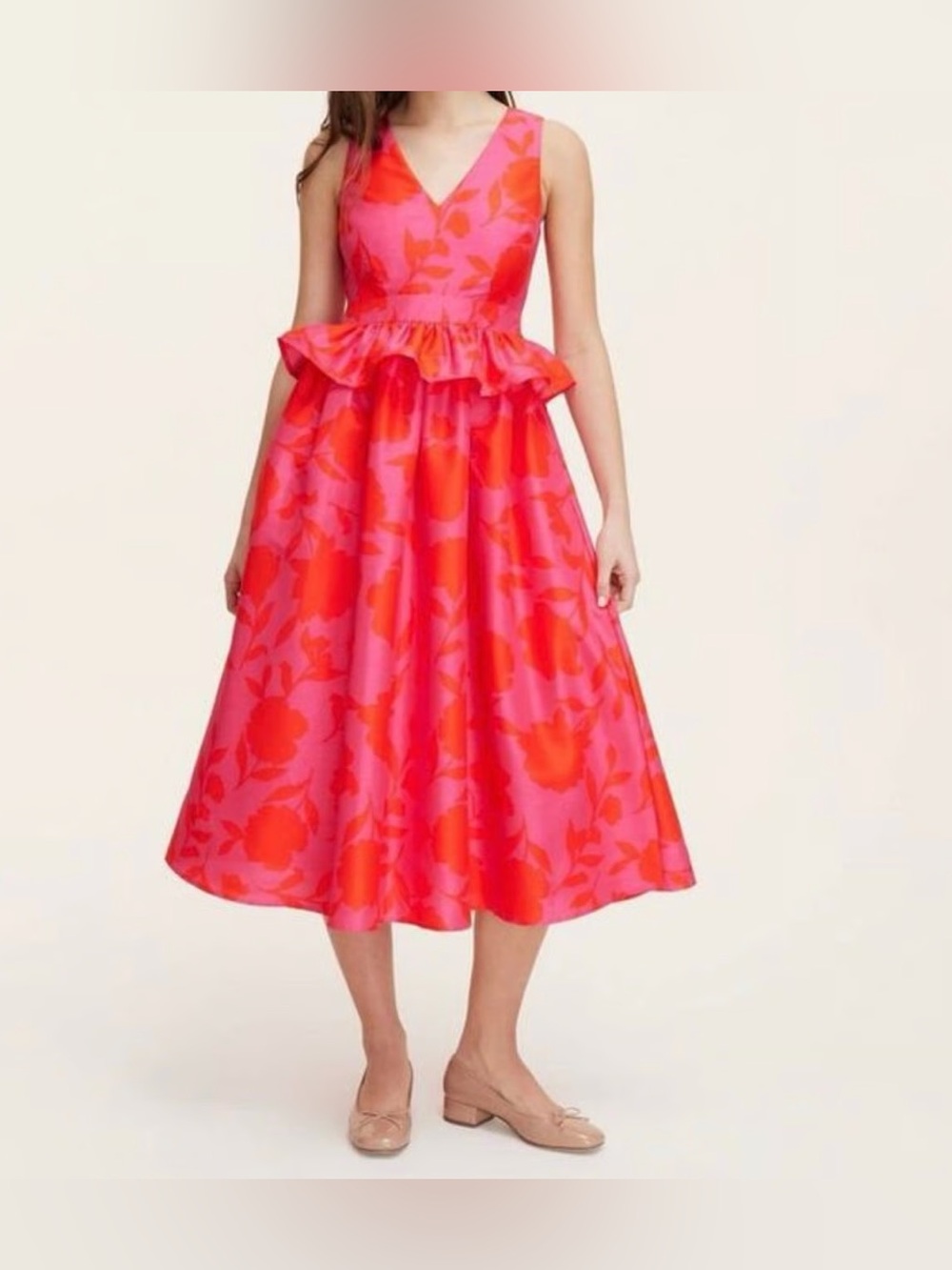 Kate Spade New York Target Rose Peplum Midi Dress Pink/Red size 4 New